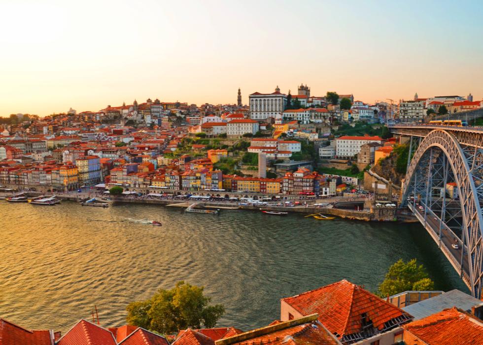 Beautiful summer sunset over the Douro River in Porto, Portugal