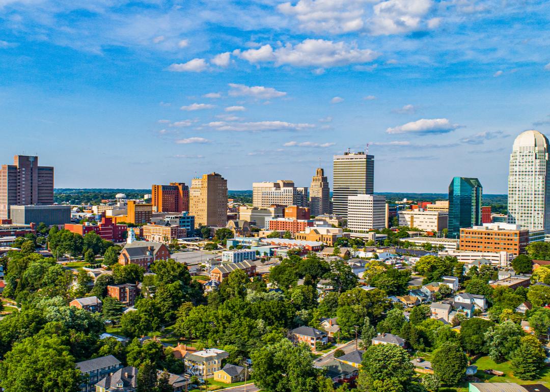 An aerial view of Winston-Salem's downtown skyline.