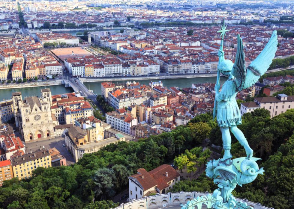 Famous view of Lyon, France, from the top of Notre Dame de Fourviere