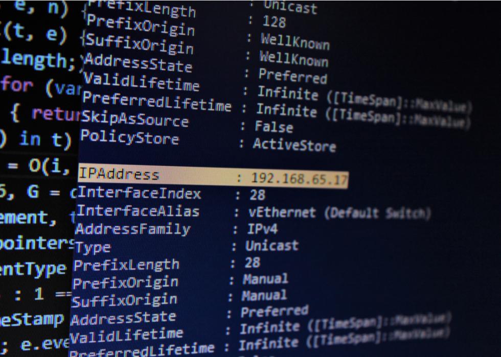 A computer screen with a highlighted IP address