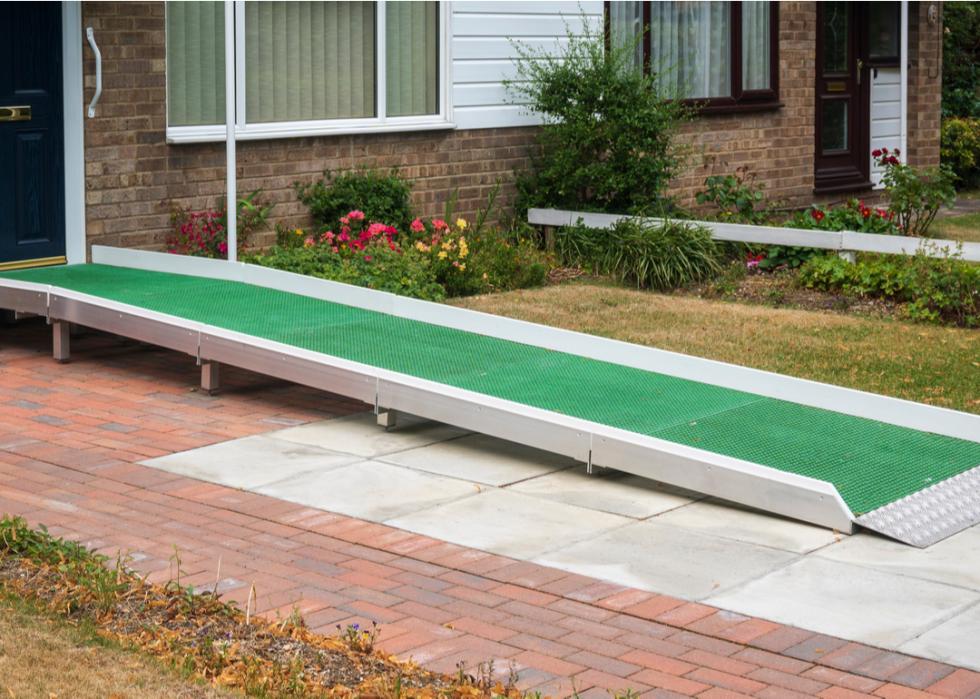 A wheelchair ramp leading into a home
