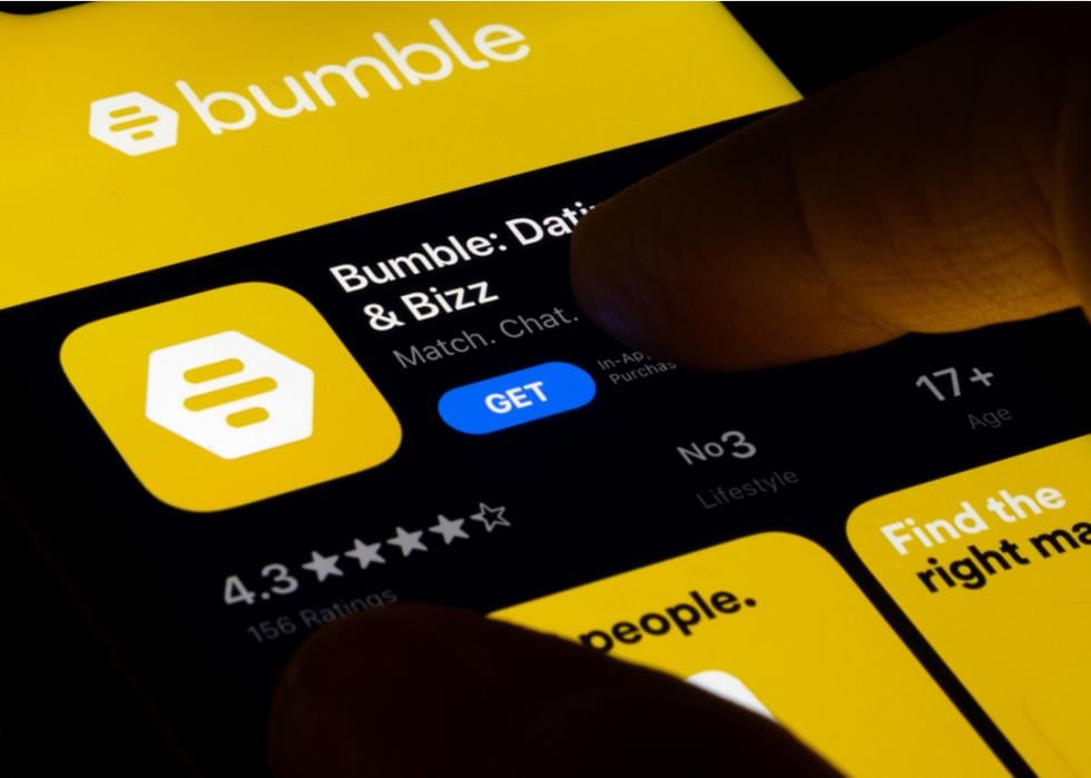 An iPhone displaying the app store opened to the Bumble