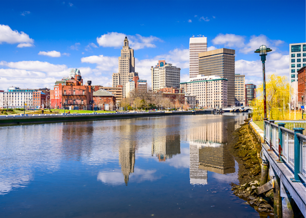 Buildings on the water in downtown Providence, Rhode Island.