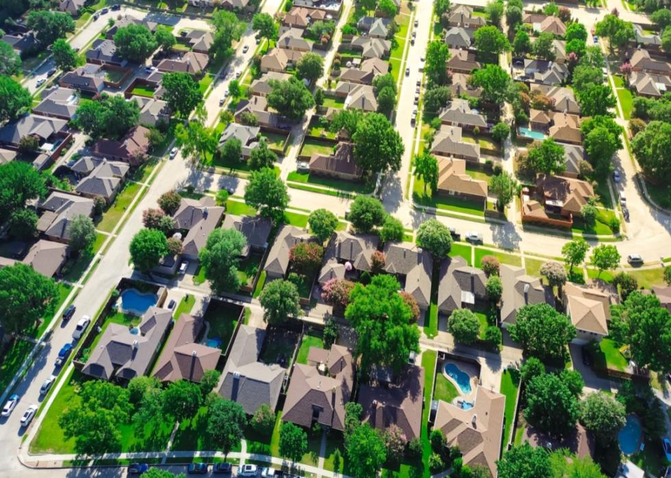 An aerial view of suburbs.