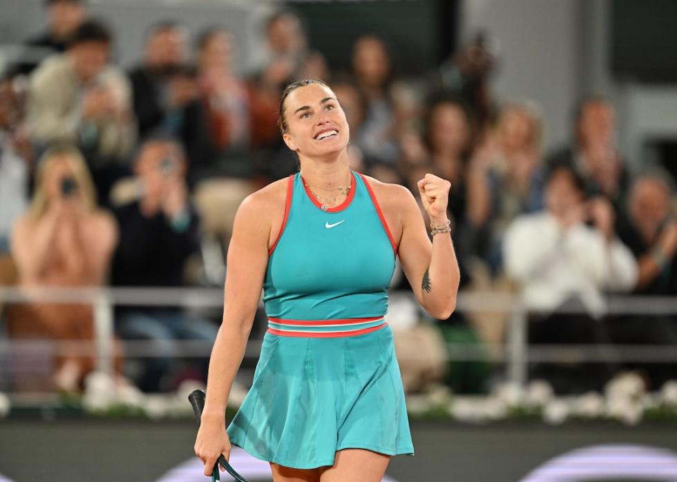 Aryna Sabalenka playing Coco Gauff at the 2025 French Open