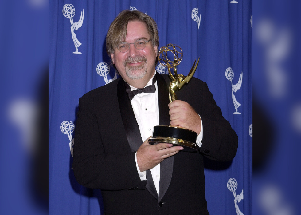 Matt Groening, creator of 'The Simpsons,' holding an Emmy award. 