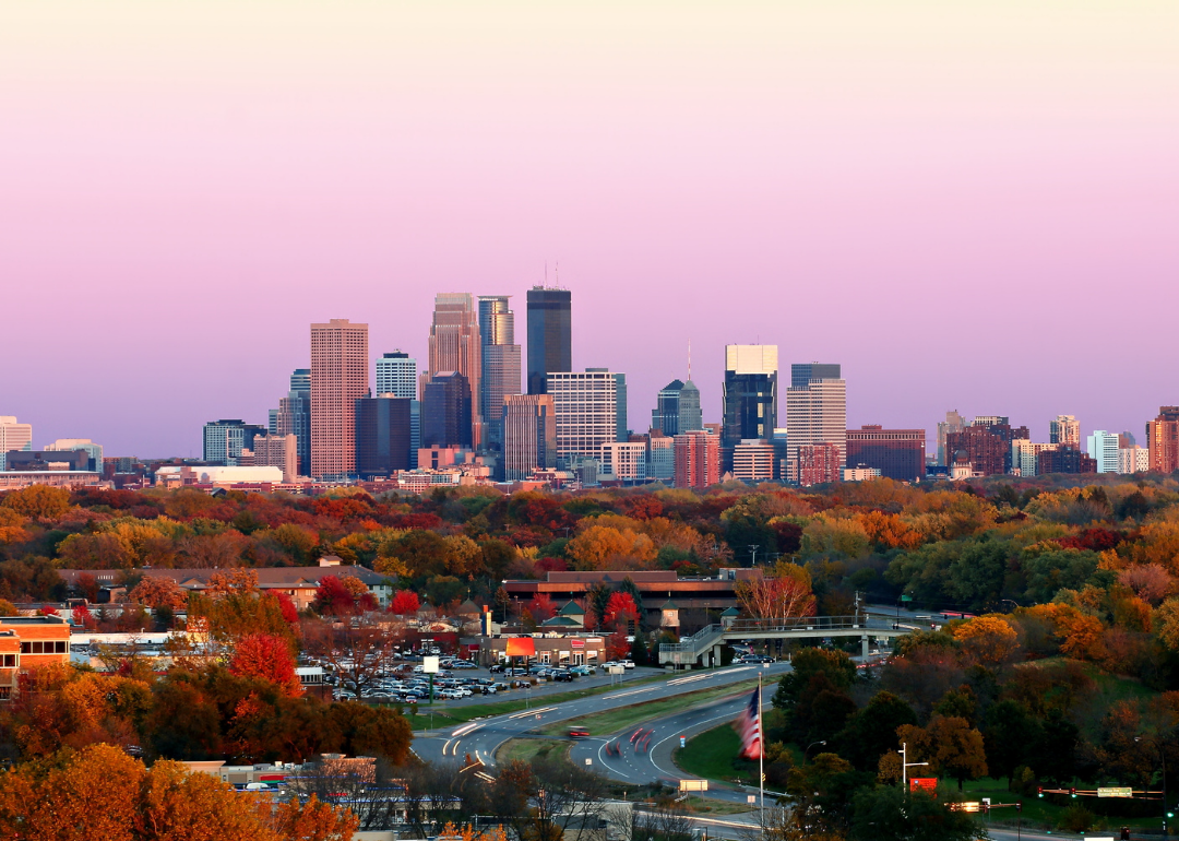 A view of downtown Minneapolis from a distance.
