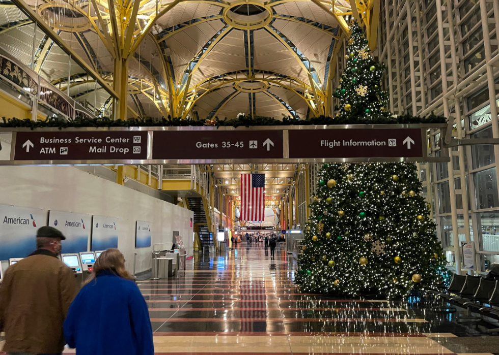 A large Christmas tree in the airport.