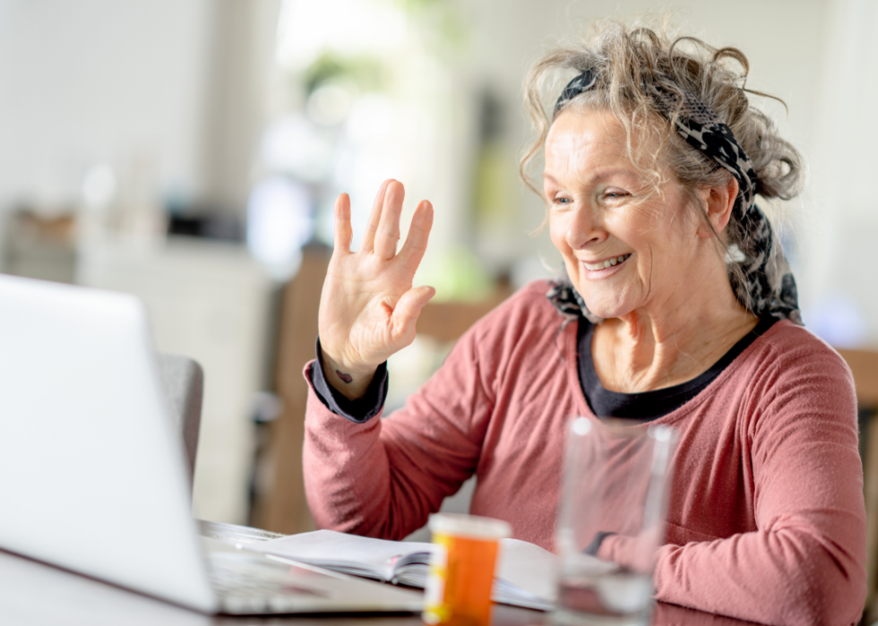 An elderly woman on a virtual appointment.