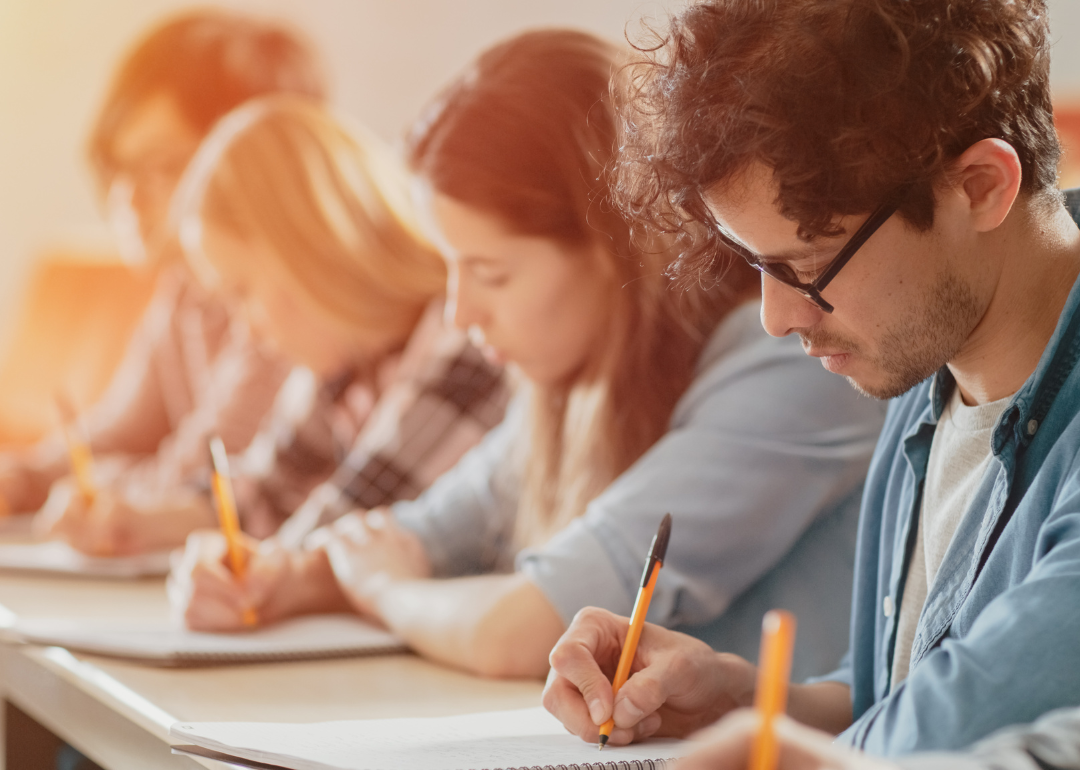 Students taking a written test.