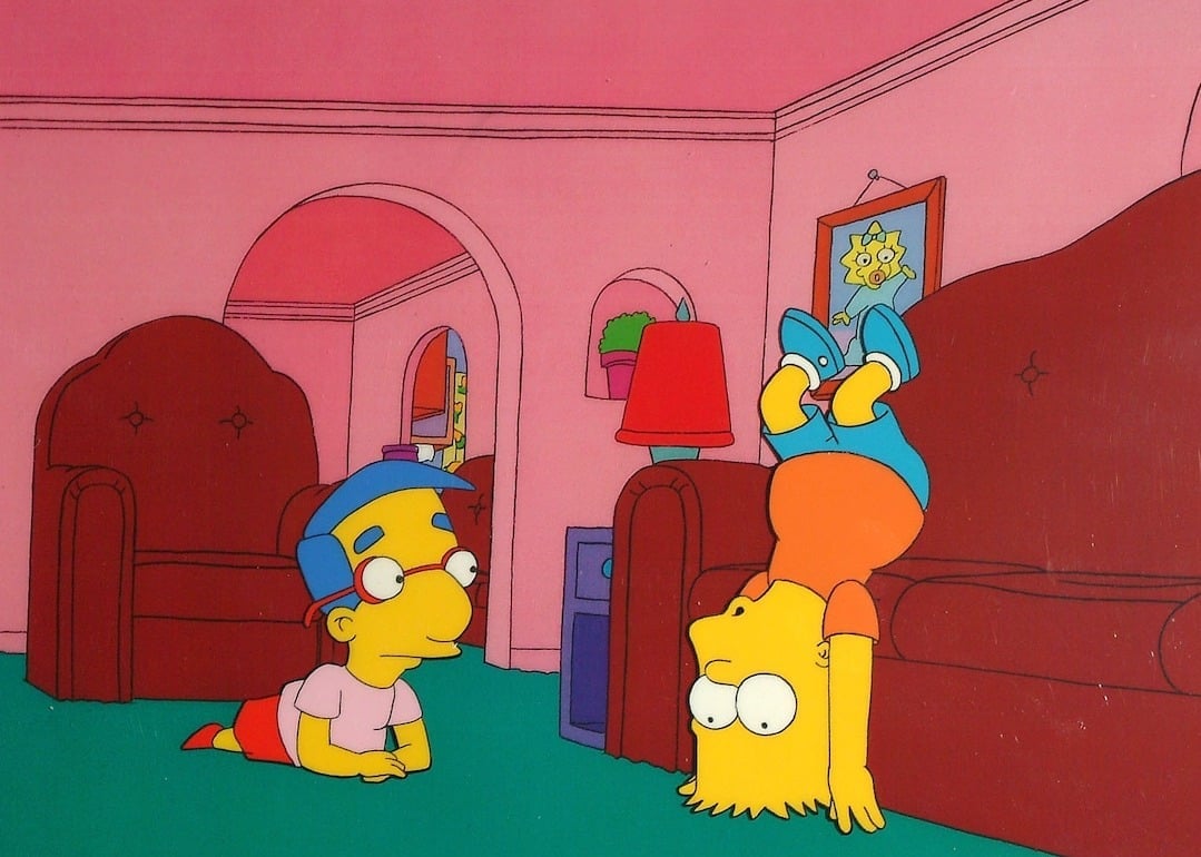 Original animation cels from 'The Simpsons' on display at the 'Get Inked With Homer' benefit at the Wonderful World Art Gallery on July 19, 2007 in Culver City, California.