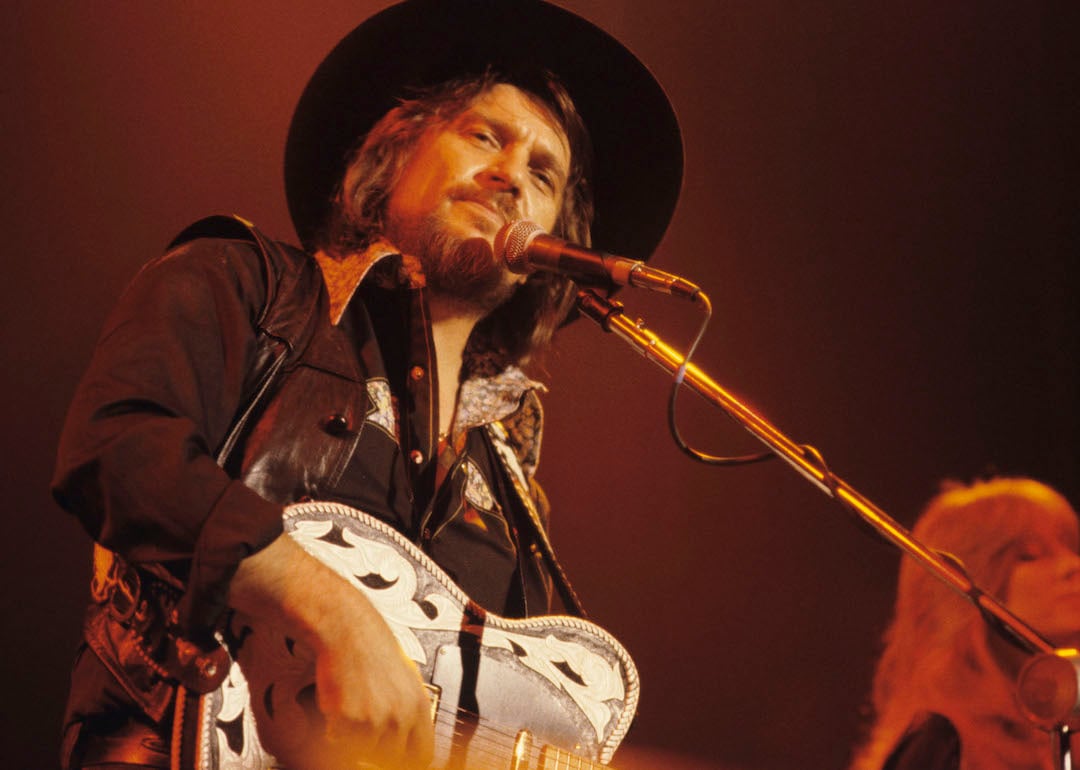 Country singer Waylon Jennings performs in 1979 in Atlanta, Georgia.
